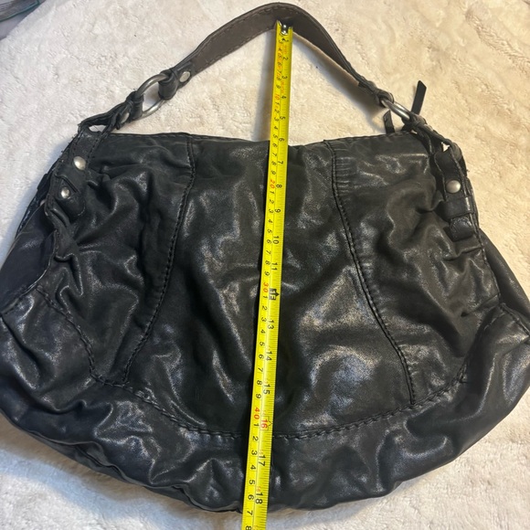 Lucky Brand Hobo Bag Black Italian Leather Silver-tone Hardware Top Zip Boho - Picture 15 of 16